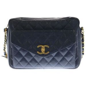 CHANEL Matelasse Cocobol Shoulder Bag Navy Caviar Skin Gold Hardware